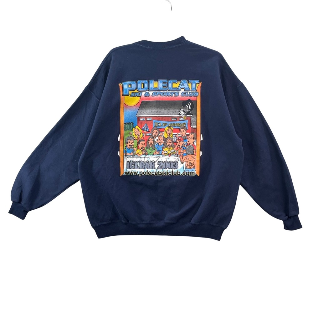 Jerzees Sweatshirt Men XL Navy Blue Vintage Polecat Ski Club Icebar 2003 Graphic